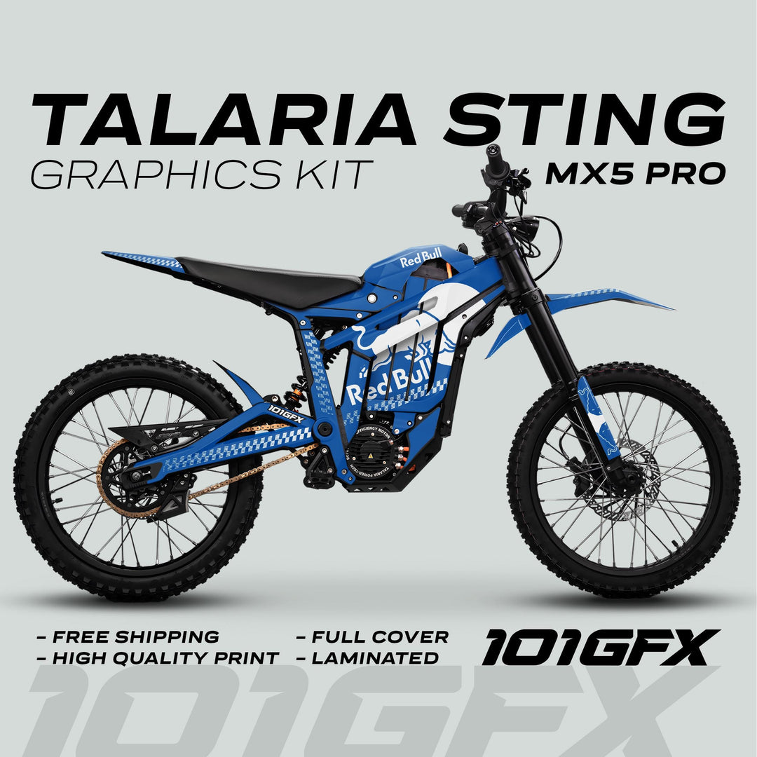 Talaria Sting MX5 PRO Graphics Kit RBULL MONO Blue White Decals
