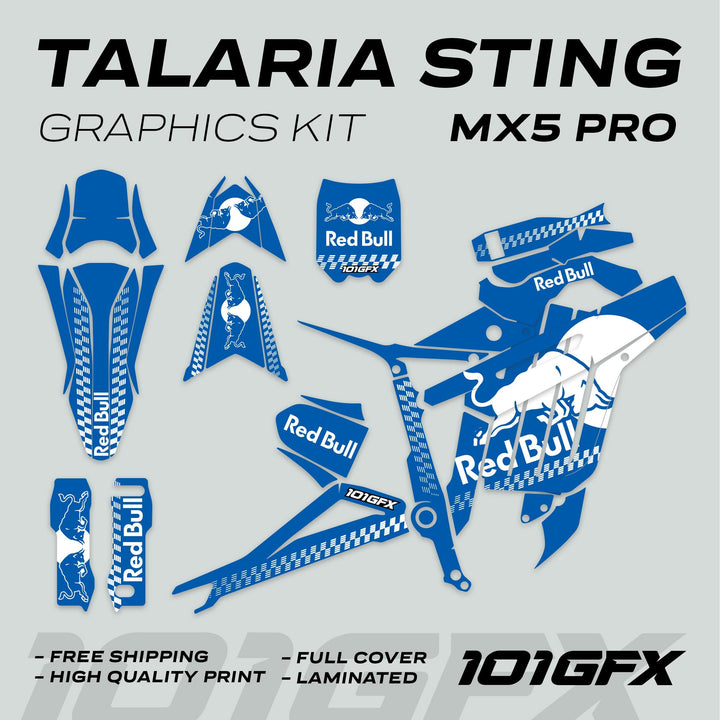 Talaria Sting MX5 PRO Graphics Kit RBULL MONO Blue White Decals