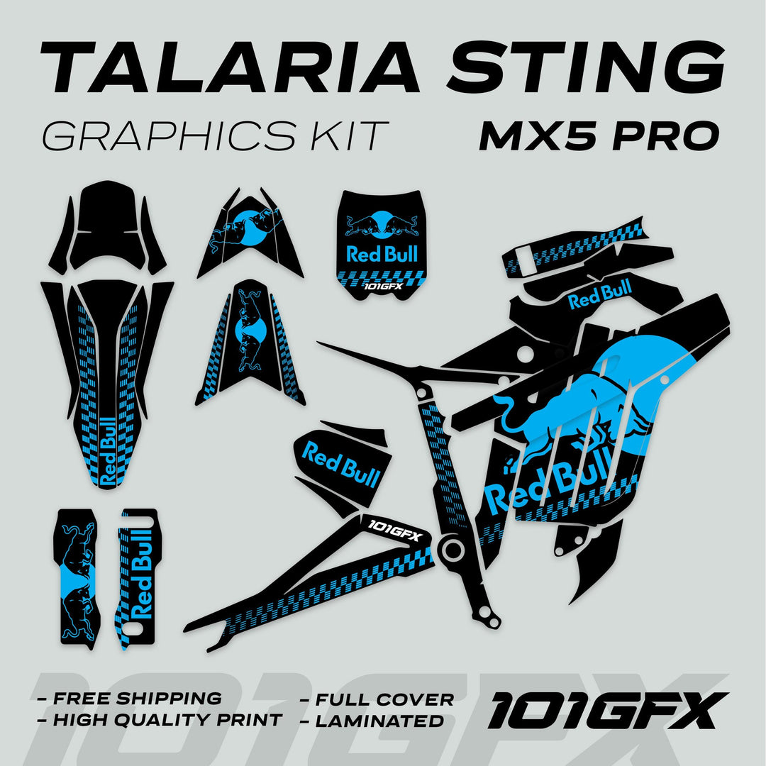 Talaria Sting MX5 PRO Graphics Kit RBULL MONO Black Cyan Decals