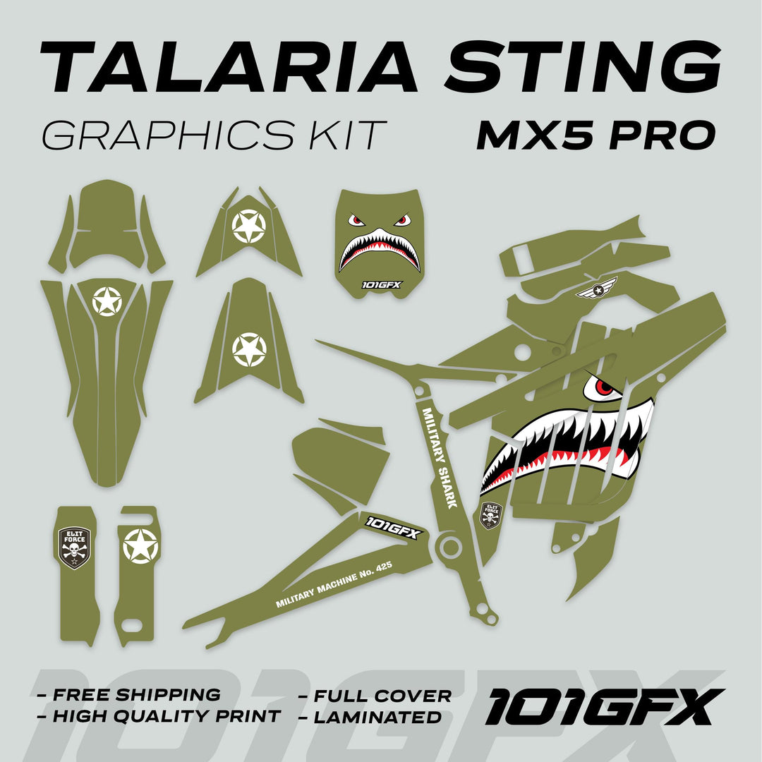 Talaria Sting MX5 PRO Graphics Kit MILITARY SHARK Olive Decals