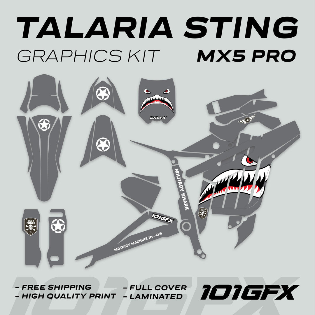 Talaria Sting MX5 PRO Graphics Kit MILITARY SHARK Grey Decals