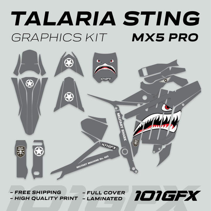 Talaria Sting MX5 PRO Graphics Kit MILITARY SHARK Grey Decals