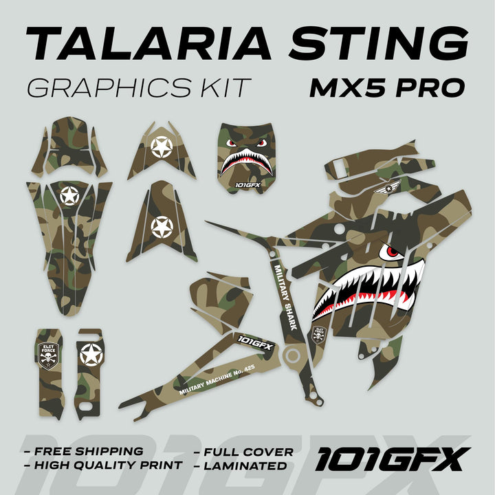 Talaria Sting MX5 PRO Graphics Kit MILITARY SHARK Camo Decals