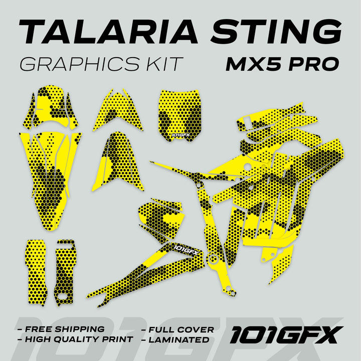 Talaria Sting MX5 PRO Graphics Kit HEXOCAM YELLOW Decals