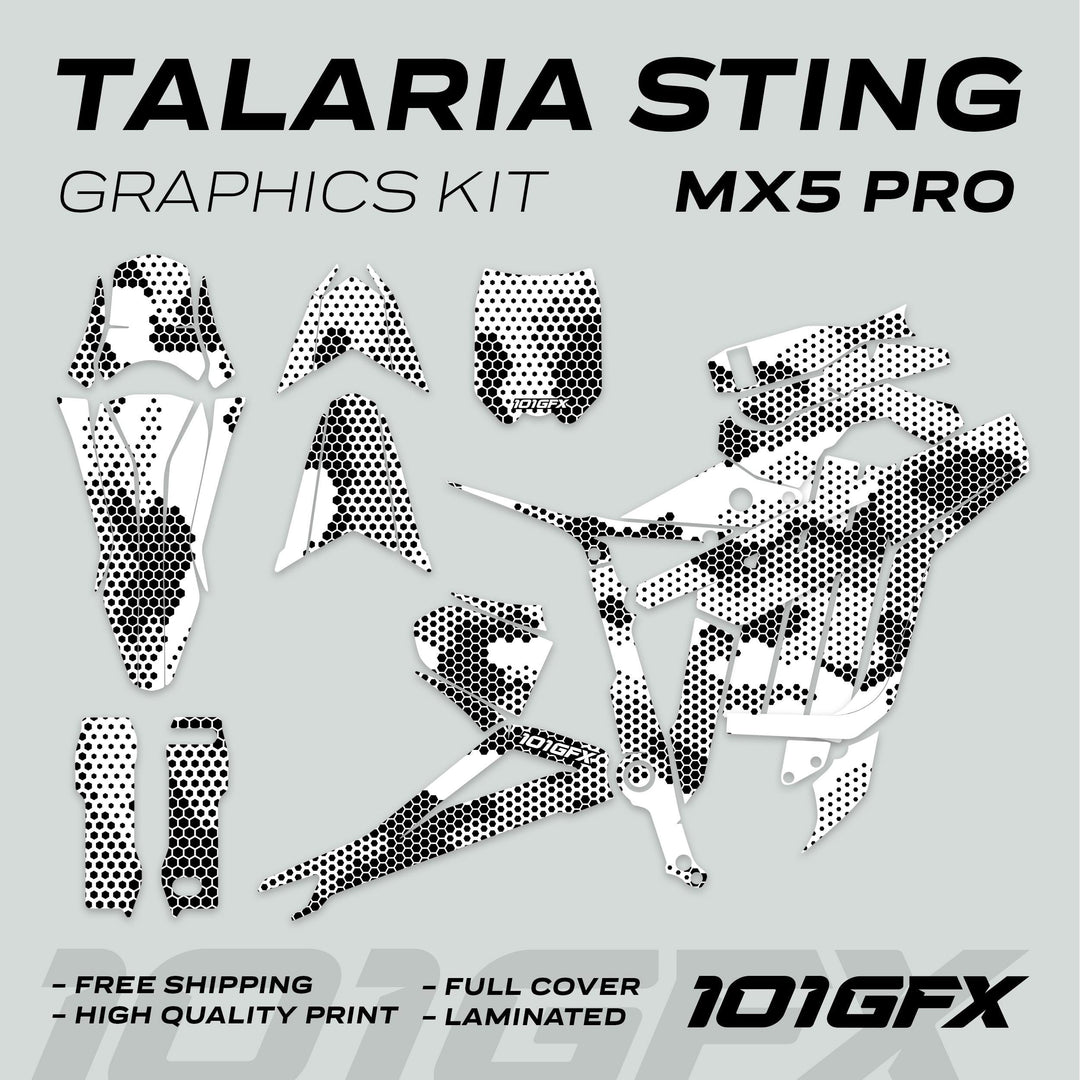 Talaria Sting MX5 PRO Graphics Kit HEXOCAM WHITE Decals