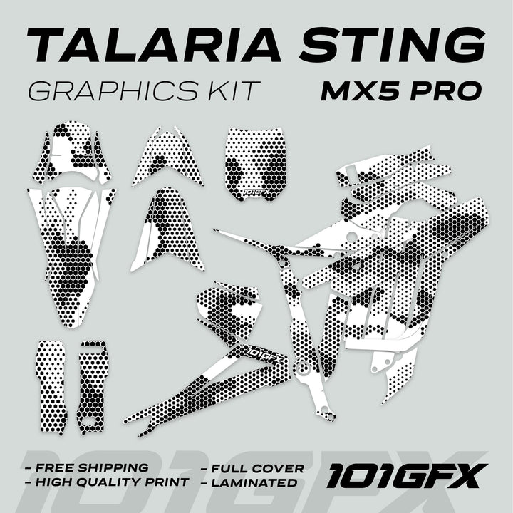 Talaria Sting MX5 PRO Graphics Kit HEXOCAM WHITE Decals