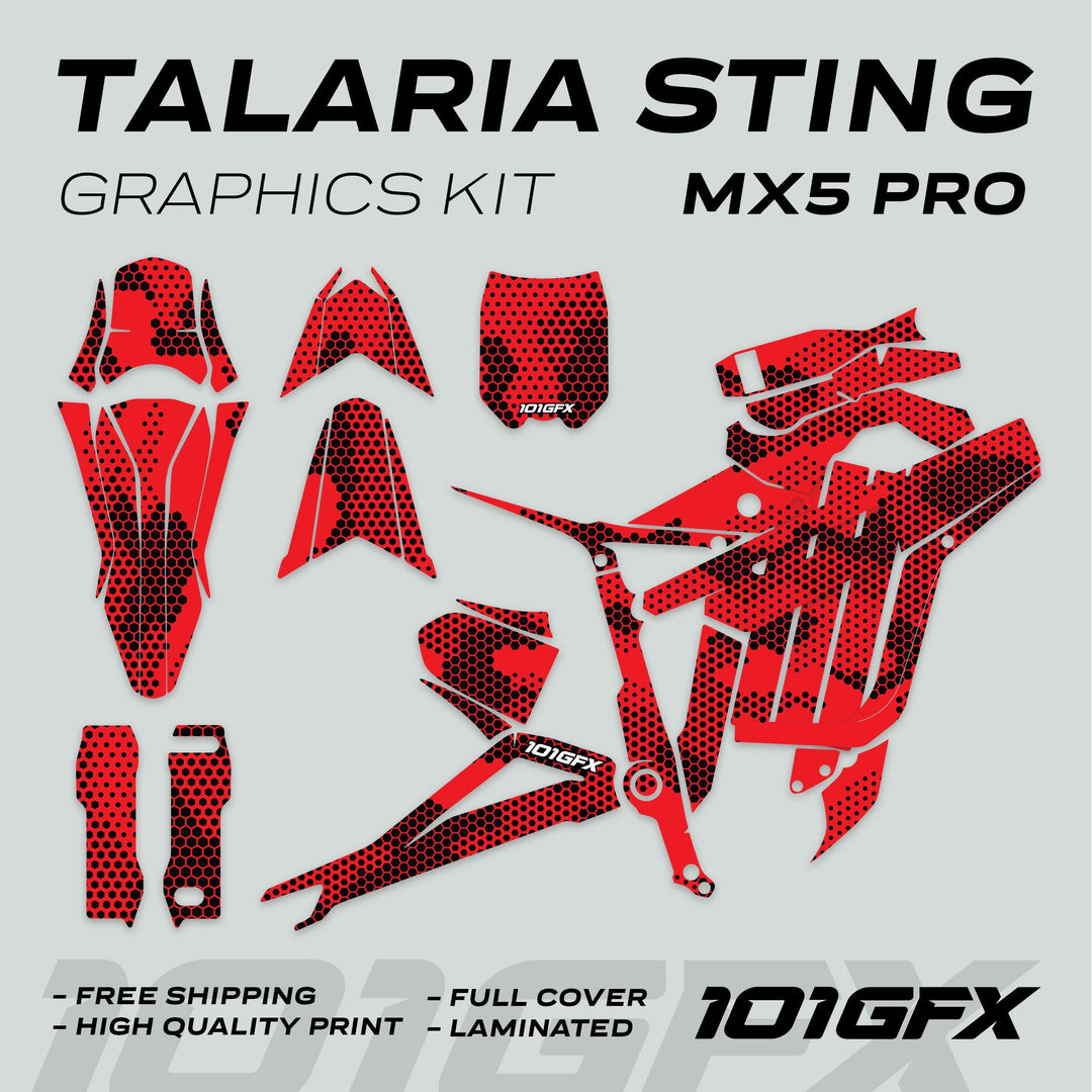 Talaria Sting MX5 PRO Graphics Kit HEXOCAM RED Decals