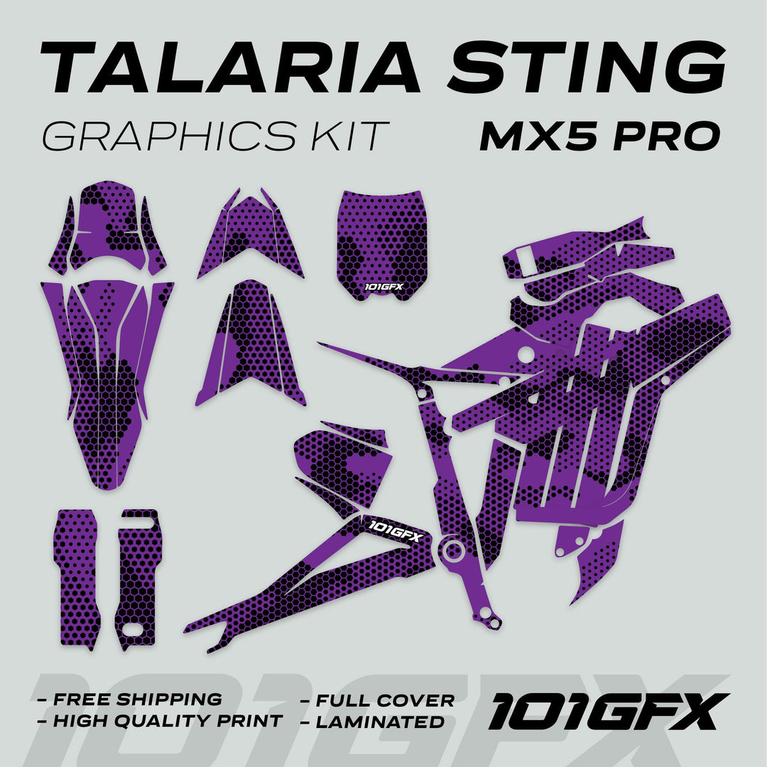 Talaria Sting MX5 PRO Graphics Kit HEXOCAM PURPLE Decals