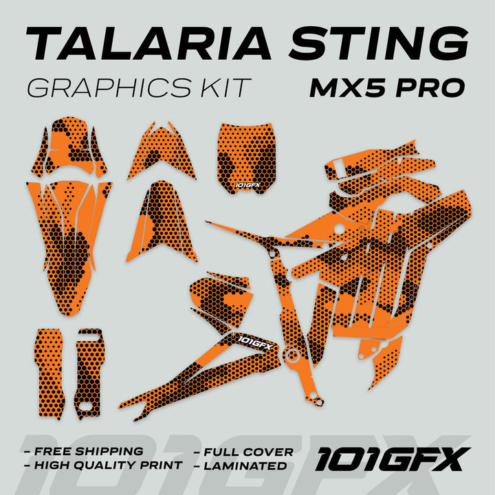 Talaria Sting MX5 PRO Graphics Kit HEXOCAM ORANGE Decals