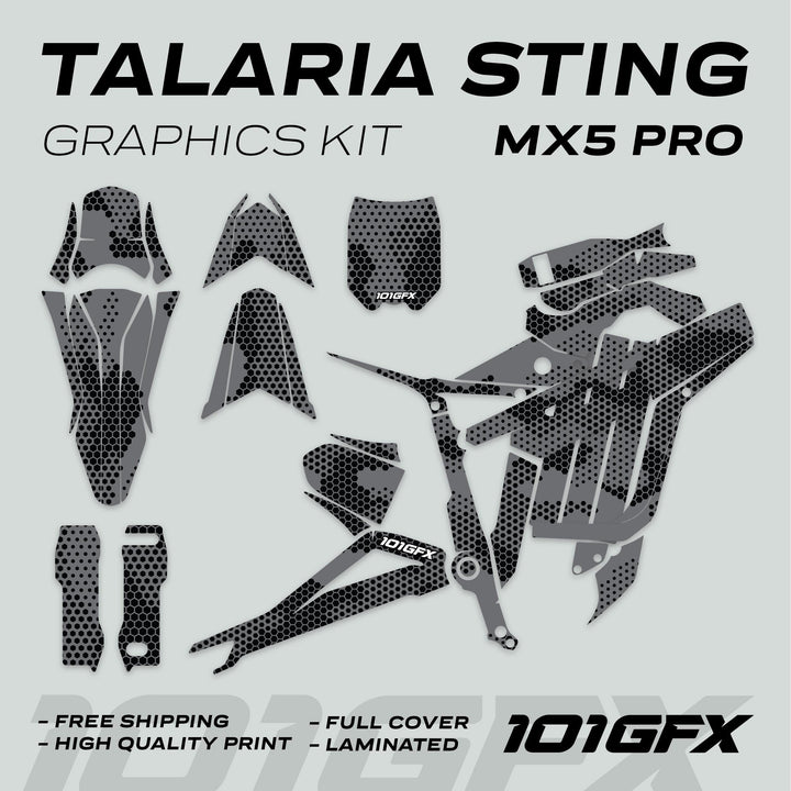 Talaria Sting MX5 PRO Graphics Kit HEXOCAM GREY Decals