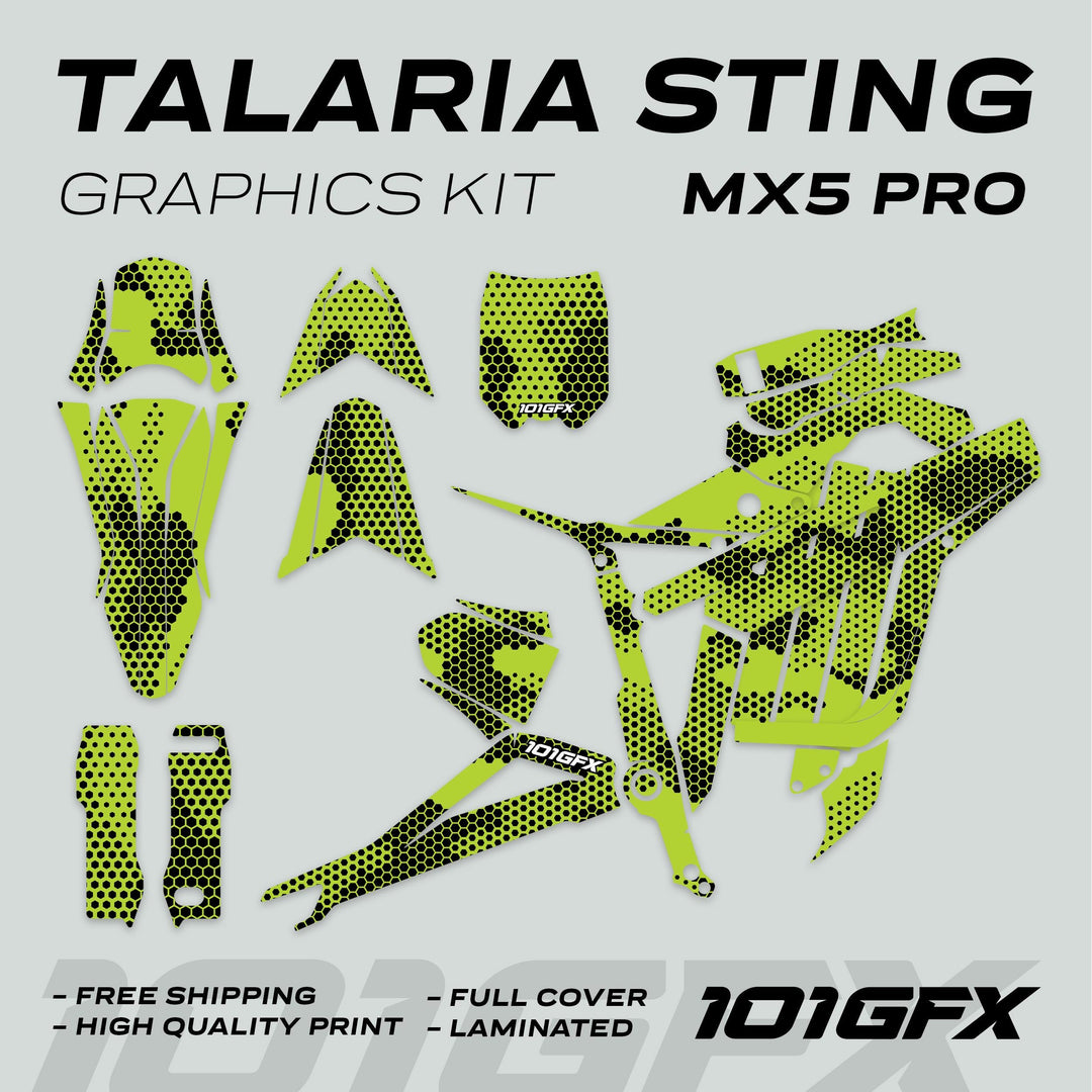 Talaria Sting MX5 PRO Graphics Kit HEXOCAM GREEN Decals