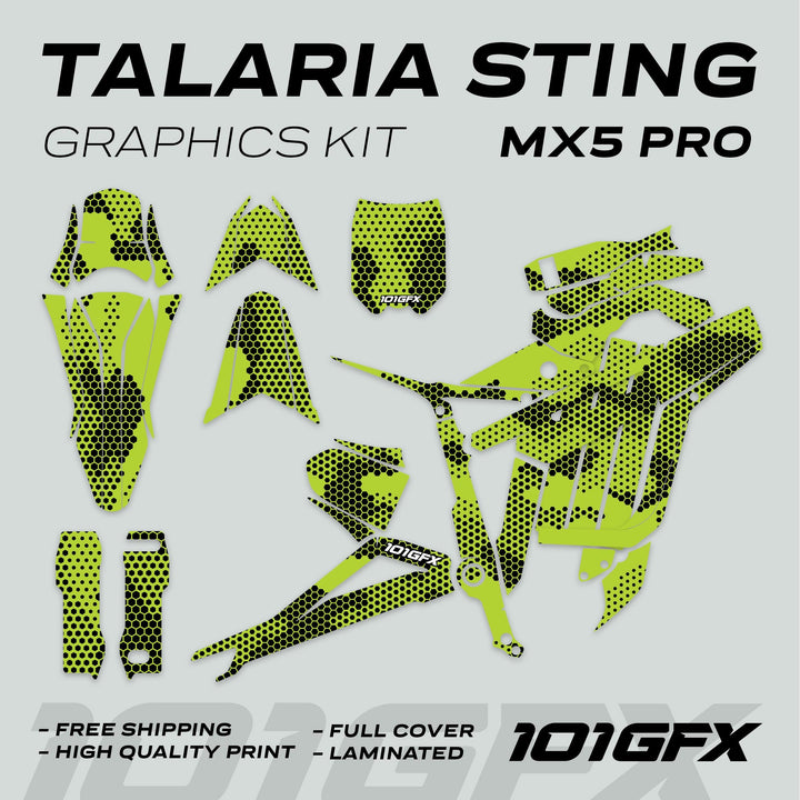 Talaria Sting MX5 PRO Graphics Kit HEXOCAM GREEN Decals