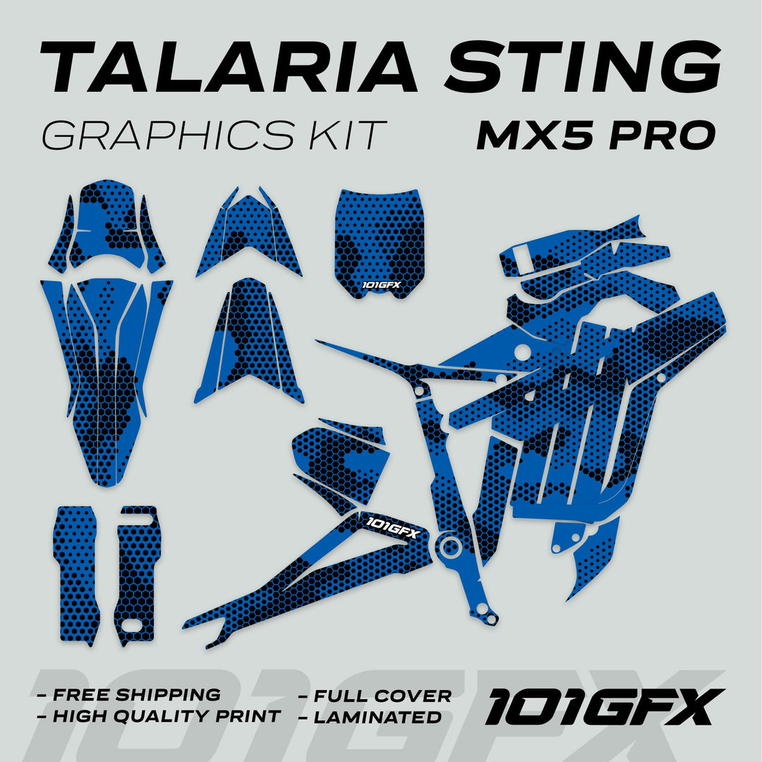 Talaria Sting MX5 PRO Graphics Kit HEXOCAM BLUE Decals