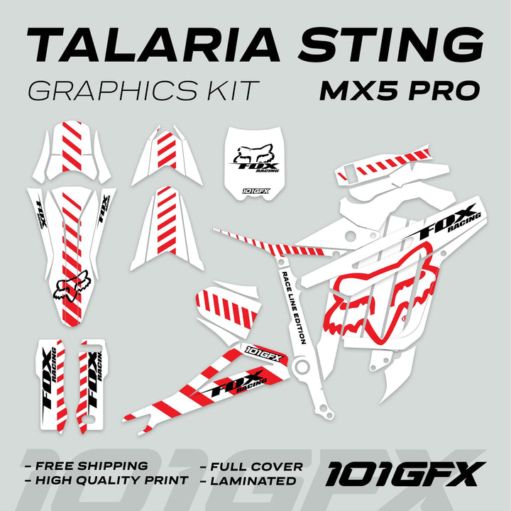 Talaria Sting MX5 PRO Graphics Kit FOX RACELINE White Red Decals