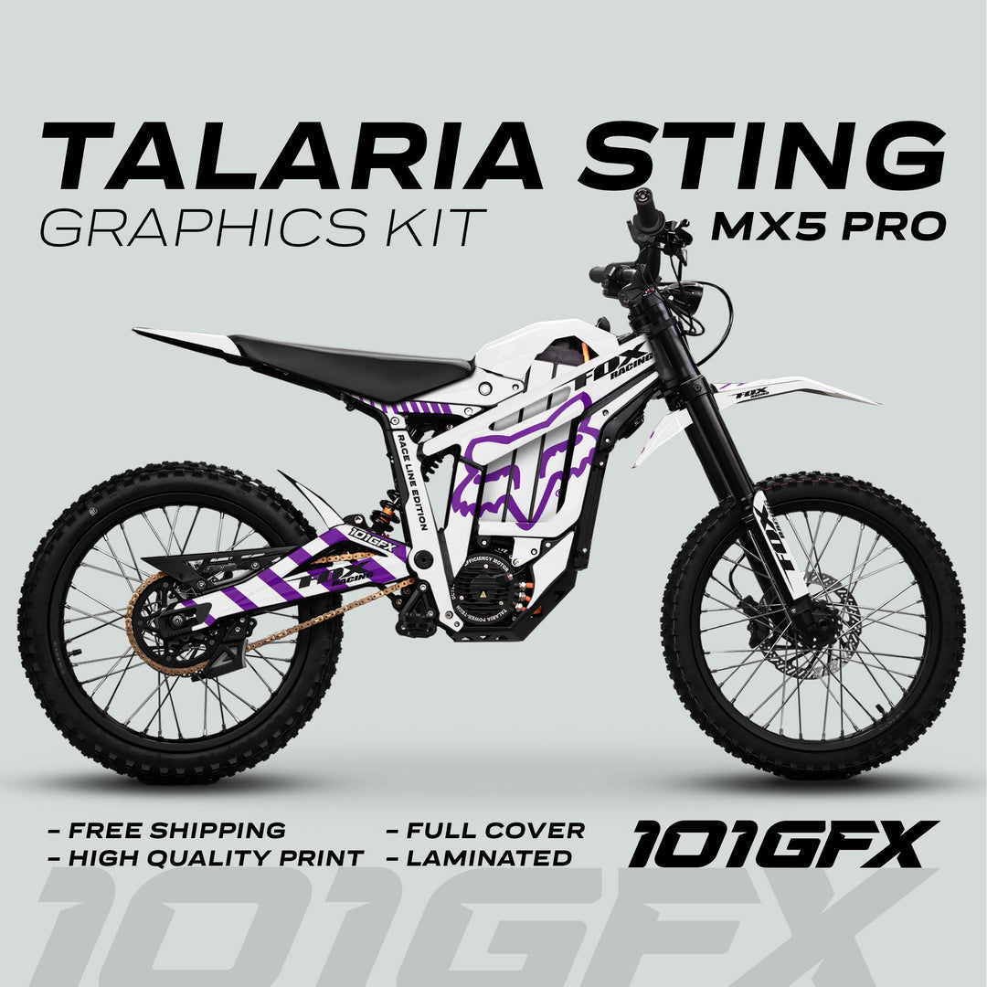 Talaria Sting MX5 PRO Graphics Kit FOX RACELINE White Purple Decals