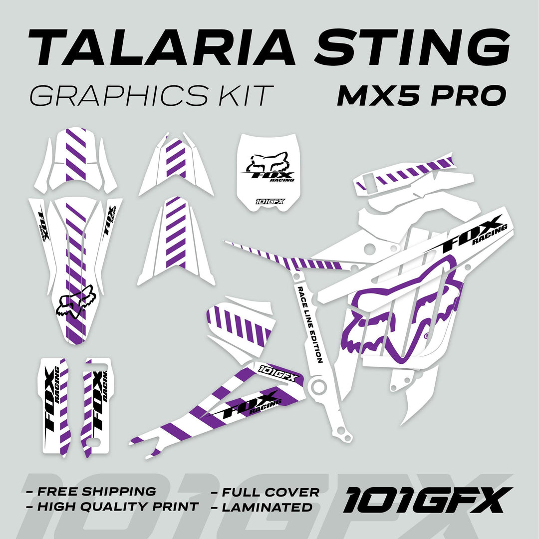 Talaria Sting MX5 PRO Graphics Kit FOX RACELINE White Purple Decals