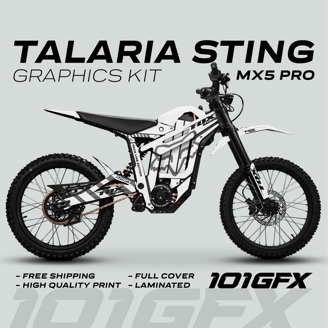 Talaria Sting MX5 PRO Graphics Kit FOX RACELINE White Grey Decals