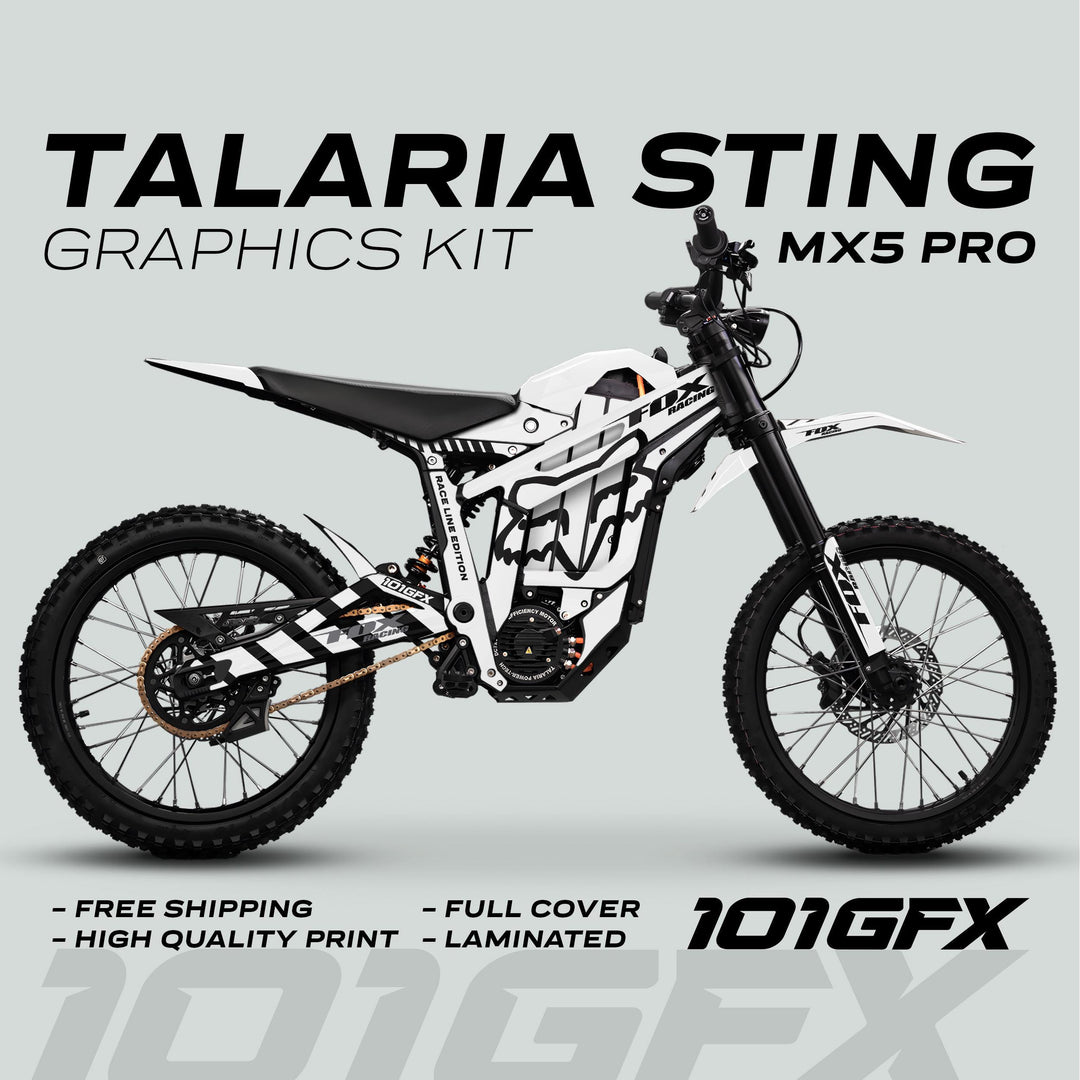Talaria Sting MX5 PRO Graphics Kit FOX RACELINE White Black Decals