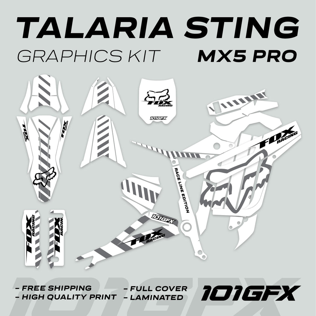 Talaria Sting MX5 PRO Graphics Kit FOX RACELINE White Grey Decals