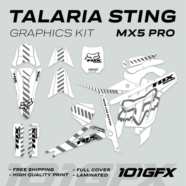 Talaria Sting MX5 PRO Graphics Kit FOX RACELINE White Grey Decals