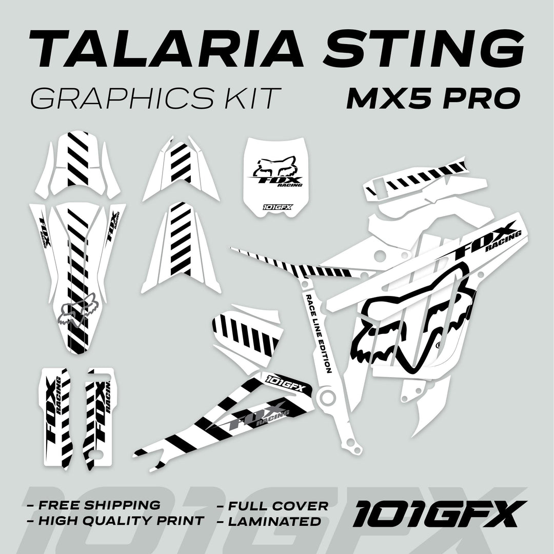 Talaria Sting MX5 PRO Graphics Kit FOX RACELINE White Black Decals