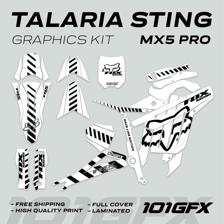 Talaria Sting MX5 PRO Graphics Kit FOX RACELINE White Black Decals