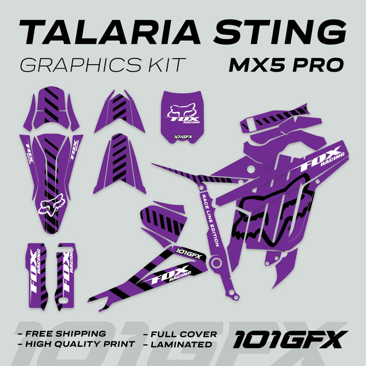 Talaria Sting MX5 PRO Graphics Kit FOX RACELINE Purple Black Decals