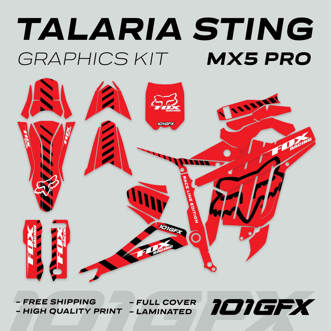 Talaria Sting MX5 PRO Graphics Kit FOX RACELINE Red Black Decals