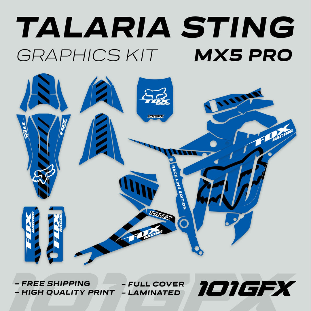 Talaria Sting MX5 PRO Graphics Kit FOX RACELINE Blue Black Decals