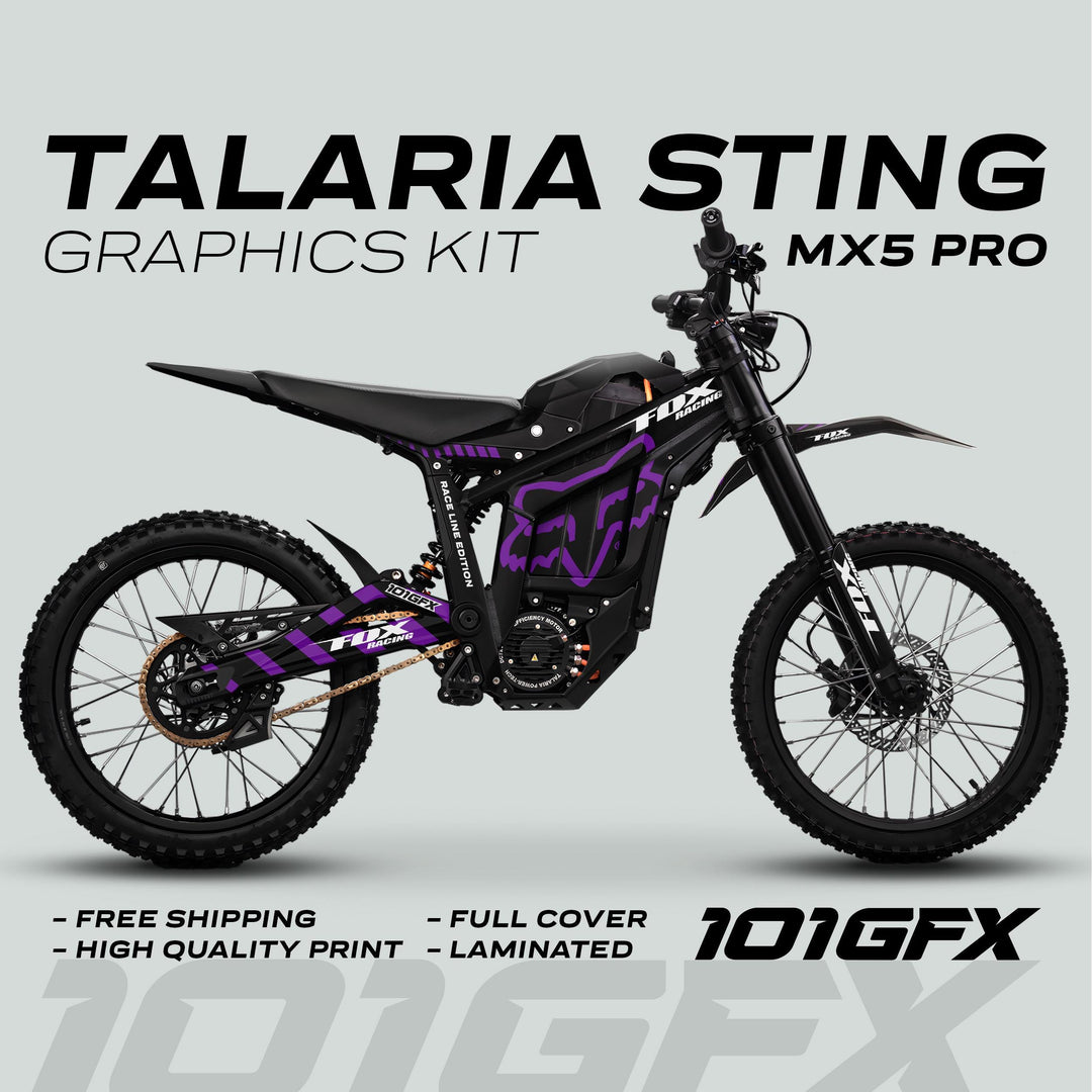 Talaria Sting MX5 PRO Graphics Kit FOX RACELINE Black Purple Decals