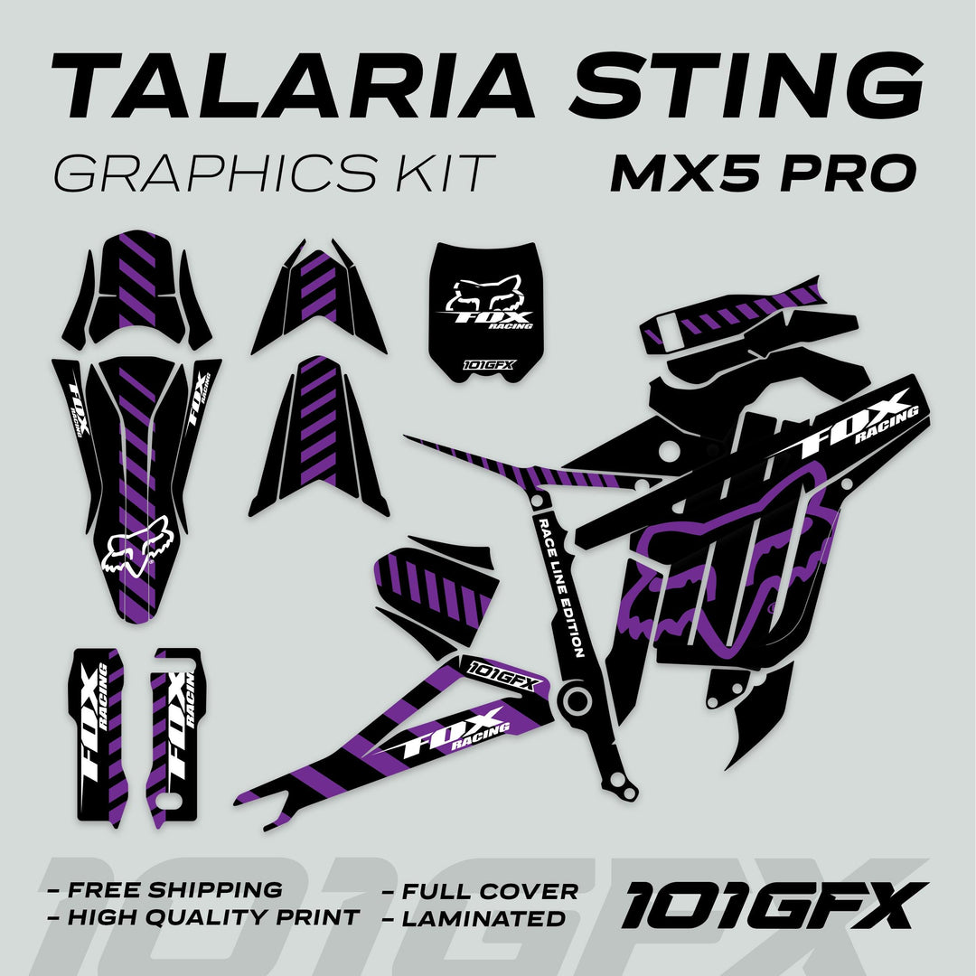 Talaria Sting MX5 PRO Graphics Kit FOX RACELINE Black Purple Decals