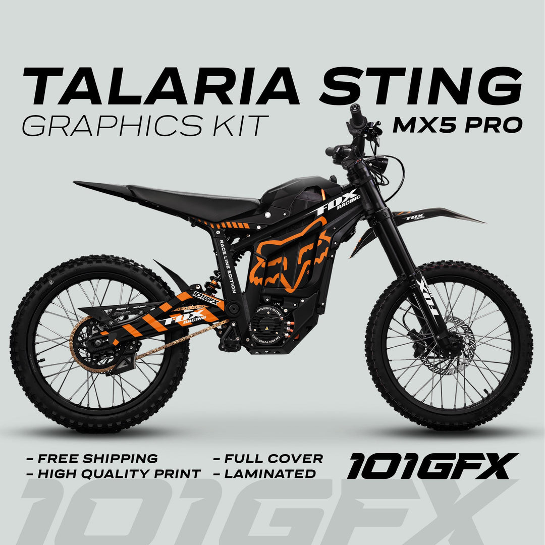 Talaria Sting MX5 PRO Graphics Kit FOX RACELINE Black Orange Decals