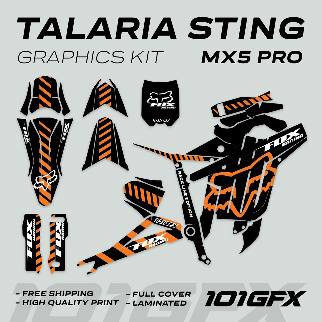 Talaria Sting MX5 PRO Graphics Kit FOX RACELINE Black Orange Decals