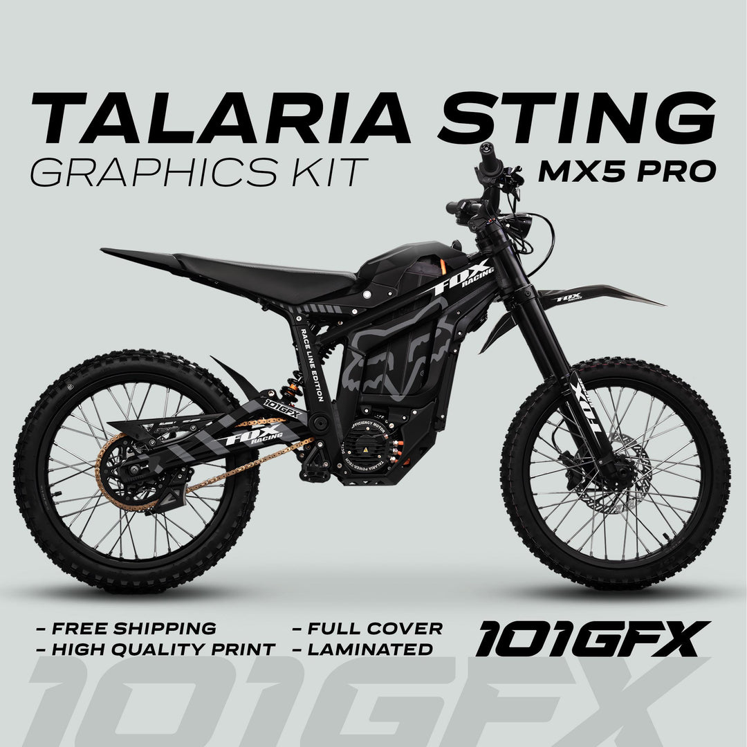 Talaria Sting MX5 PRO Graphics Kit FOX RACELINE Black Grey Decals