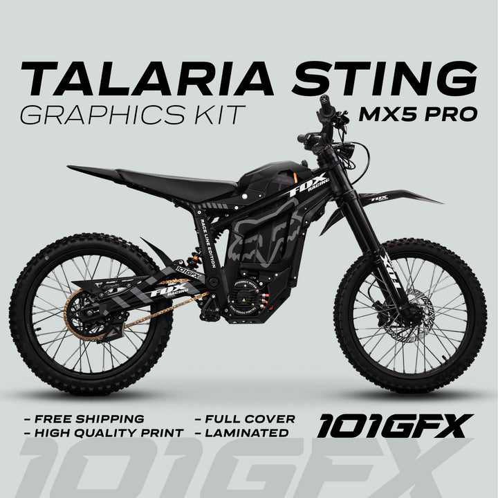 Talaria Sting MX5 PRO Graphics Kit FOX RACELINE Black Grey Decals