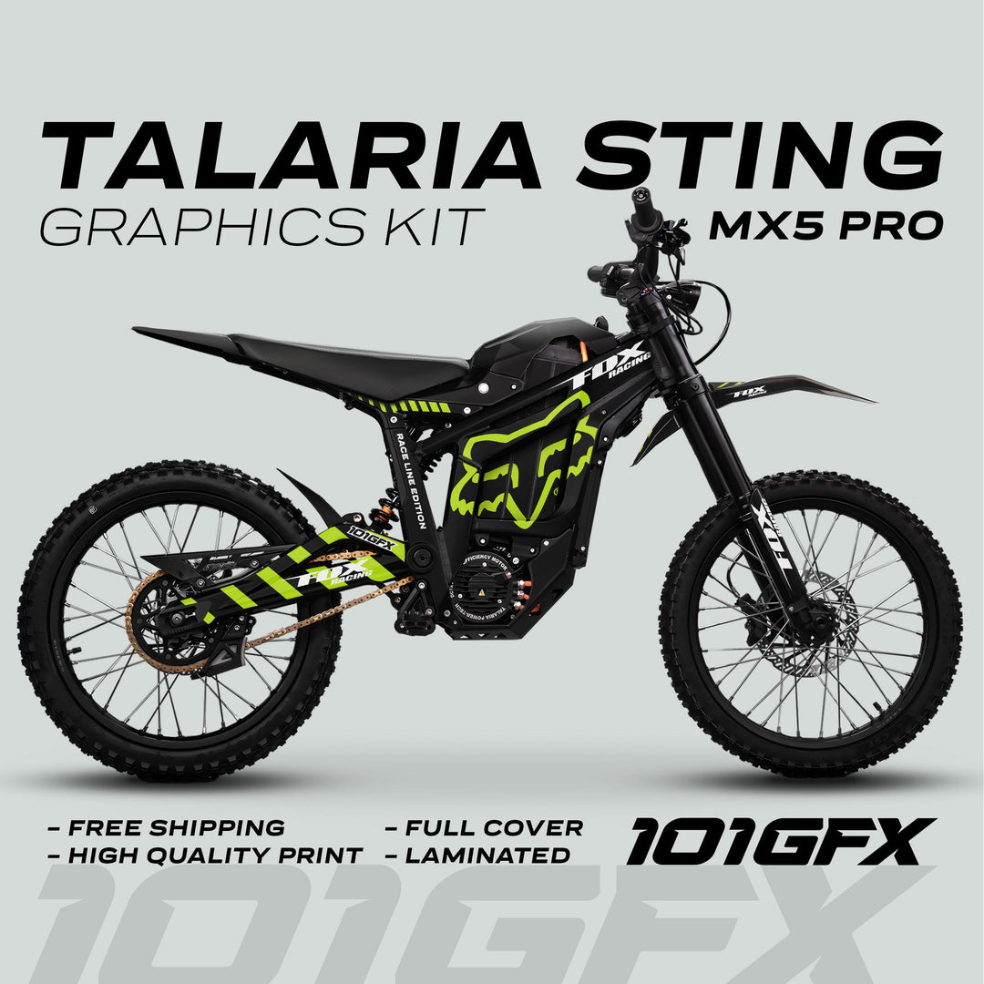 Talaria Sting MX5 PRO Graphics Kit FOX RACELINE Black Green Decals