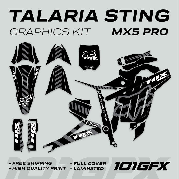 Talaria Sting MX5 PRO Graphics Kit FOX RACELINE Black Grey Decals