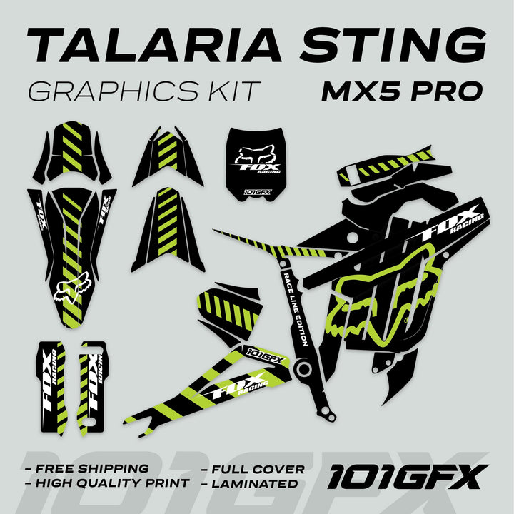 Talaria Sting MX5 PRO Graphics Kit FOX RACELINE Black Green Decals