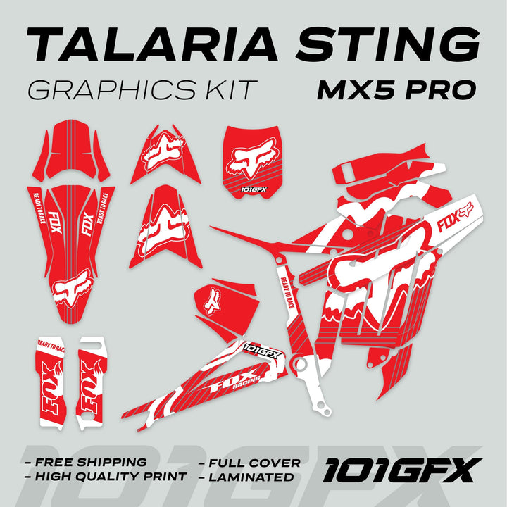 Talaria Sting MX5 PRO Graphics Kit FOX STRIPES Red White Decals