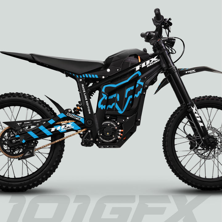 Talaria Sting MX5 PRO Graphics Kit FOX RACELINE Black Cyan Decals