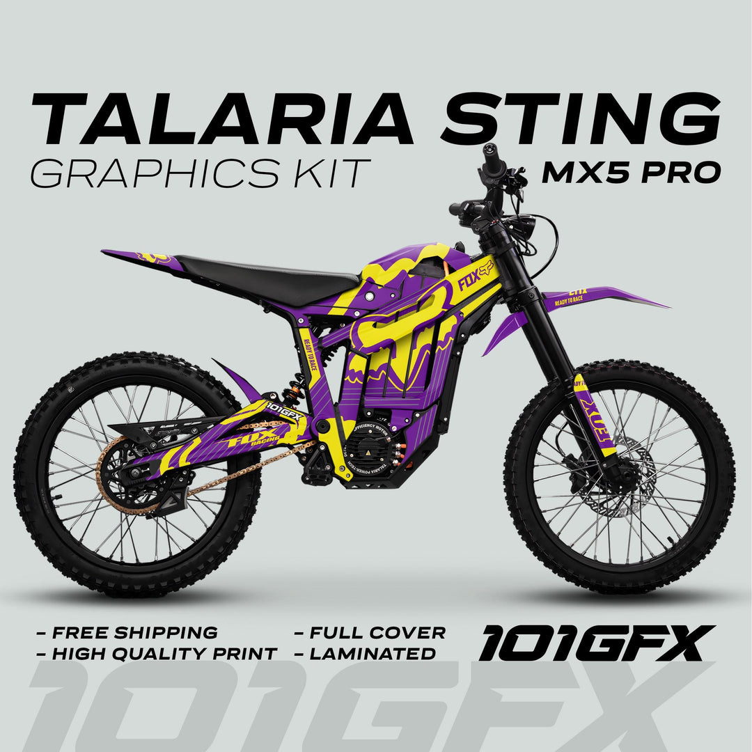 Talaria Sting MX5 PRO Graphics Kit FOX STRIPES Purple Yellow Decals
