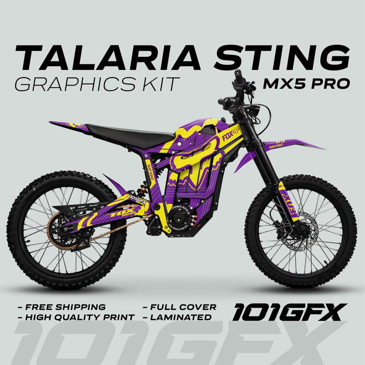 Talaria Sting MX5 PRO Graphics Kit FOX STRIPES Purple Yellow Decals