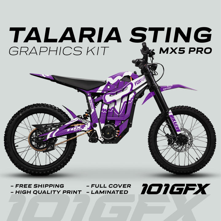 Talaria Sting MX5 PRO Graphics Kit FOX STRIPES Purple White Decals