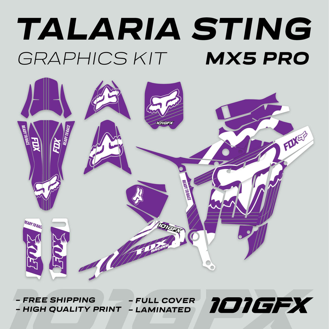 Talaria Sting MX5 PRO Graphics Kit FOX STRIPES Purple White Decals