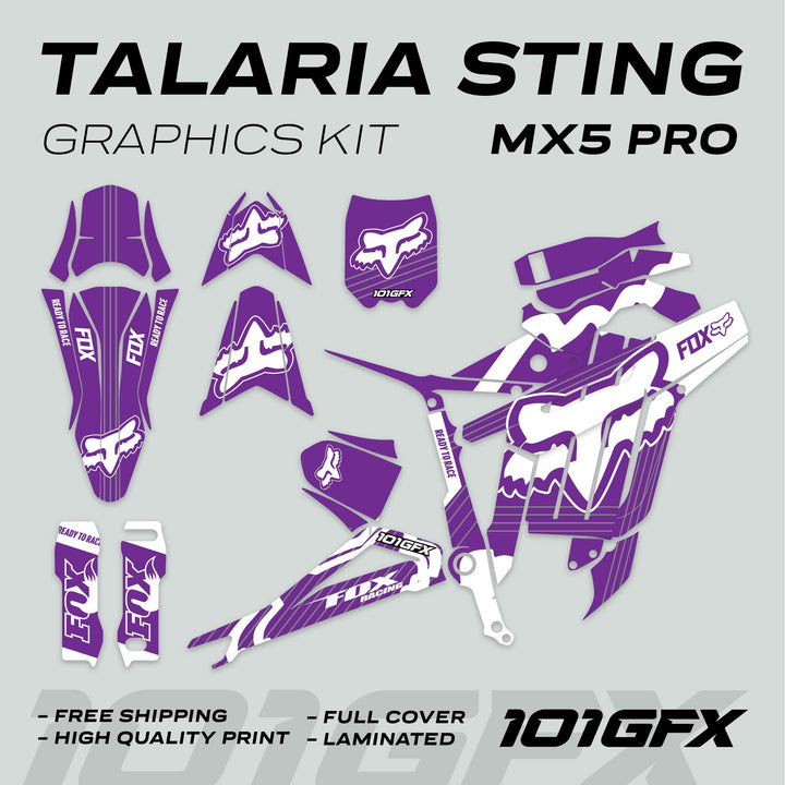 Talaria Sting MX5 PRO Graphics Kit FOX STRIPES Purple White Decals