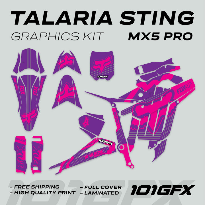Talaria Sting MX5 PRO Graphics Kit FOX STRIPES Purple Magenta Decals