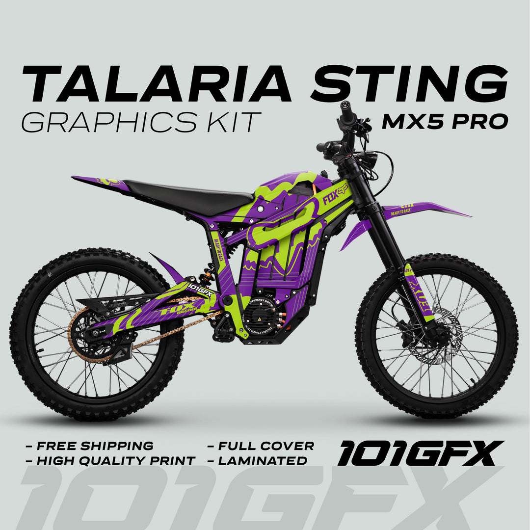 Talaria Sting MX5 PRO Graphics Kit FOX STRIPES Purple Green Decals