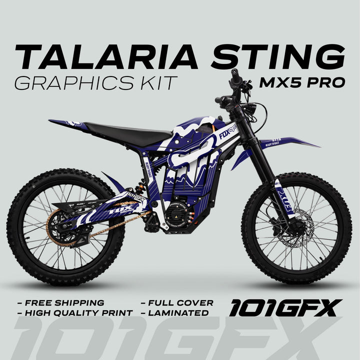 Talaria Sting MX5 PRO Graphics Kit FOX STRIPES Navy White Decals