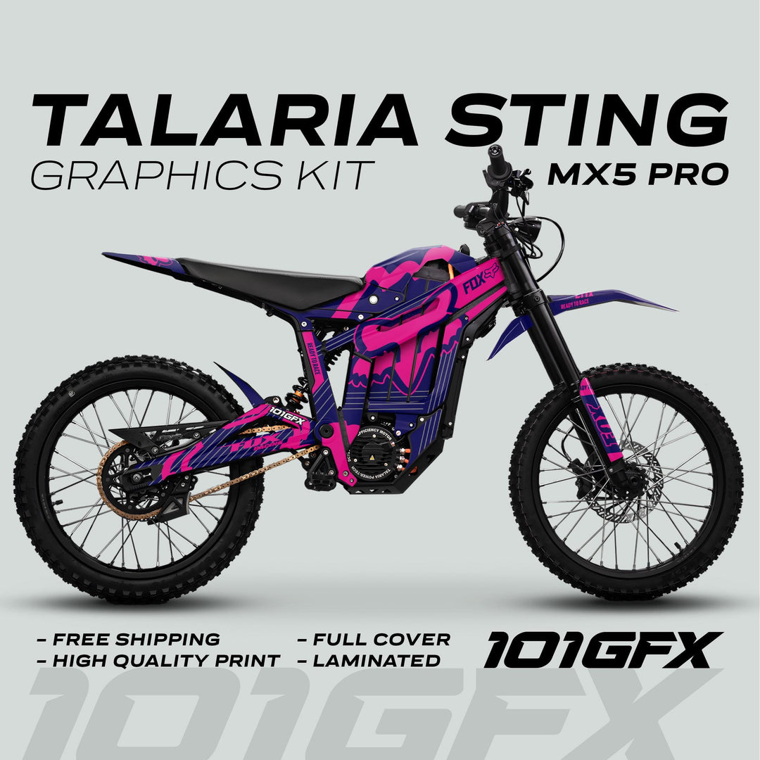 Talaria Sting MX5 PRO Graphics Kit FOX STRIPES Navy Magenta Decals