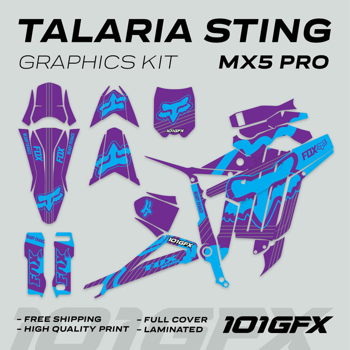 Talaria Sting MX5 PRO Graphics Kit FOX STRIPES Purple Cyan Decals